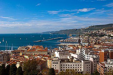 Vista di Trieste dall'alto e il porto.