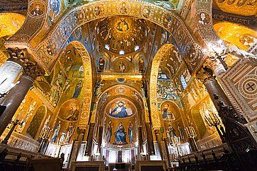 Mosaico d'oro nella chiesa della Martorana a Palermo.