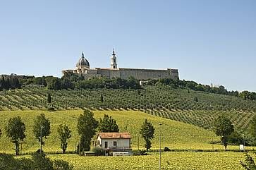 La vista delle colline e in lontananza la Basilica della Santa Casa a Loreto.