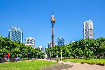 La Sydney Tower e il vicino Hyde Park.