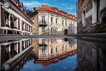 Vecchi edifici nella "repubblica di Uzupis", a Vilnius.
