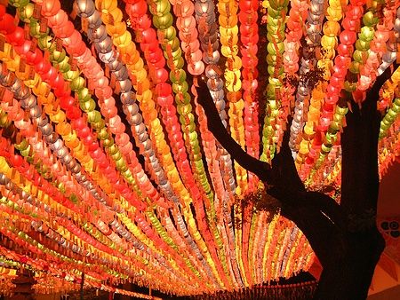 Lanterne di carta al tempio Jogyesa durante il Lotus Lantern Festival, Corea del Sud.
