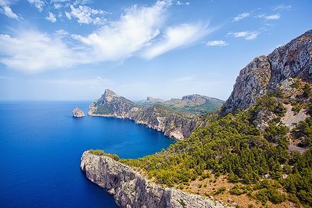 Cape Formentor a Mallorca con scogliere e mare blu.