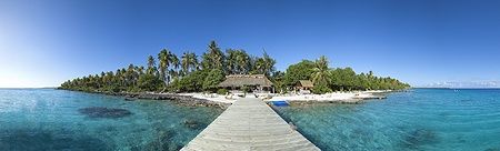 Isola tropicale con spiaggia di sabbia bianca e palme, vista panoramica.