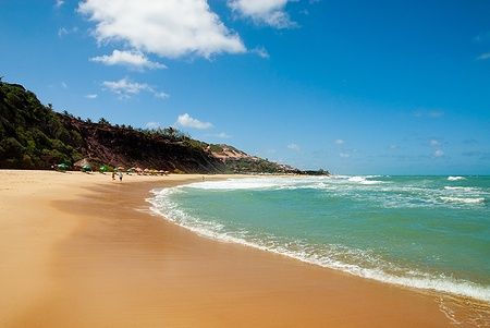 Spiaggia con palme e acque turchesi a Praia do Amor, Brasile.