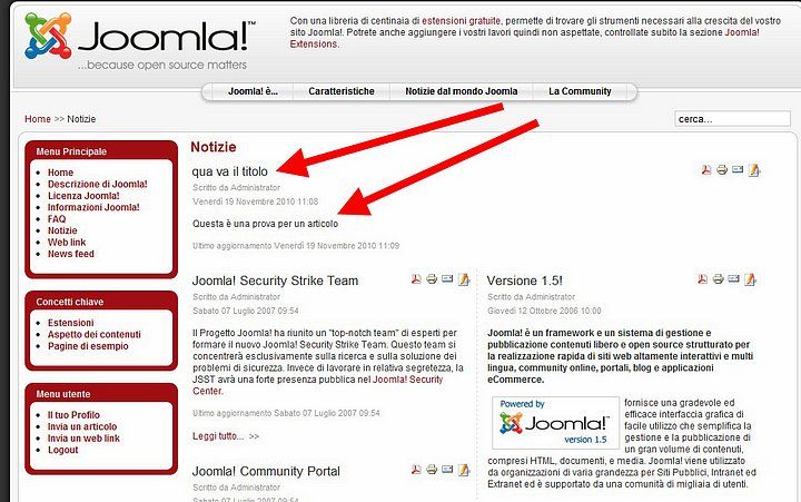 Articolo in Joomla