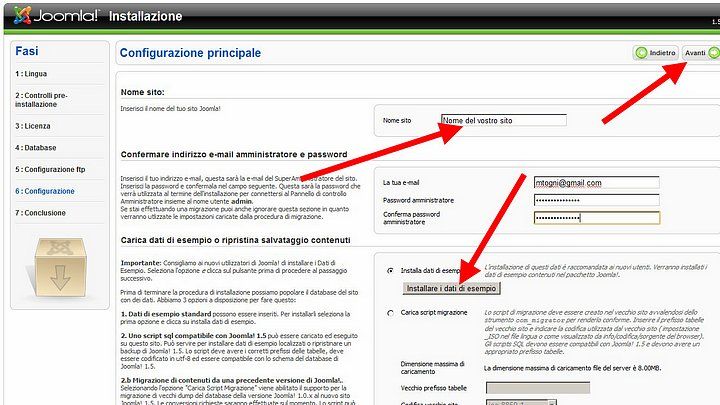 Configurazione di Joomla