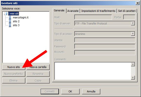 Collegarsi all'ftp con Filezilla