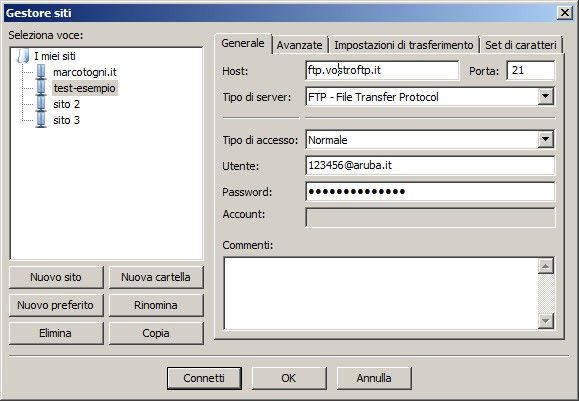 Collegarsi all'ftp con Filezilla