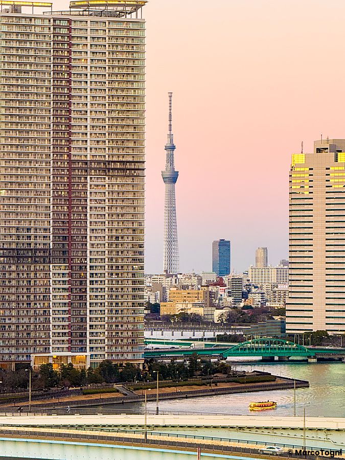 Vista dalla stanza del La Vista Tokyo Bay con la Tokyo Skytree che si staglia nel cielo di Tokyo.