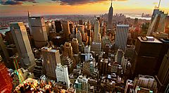 New York al tramonto, vista dall'ultimo piano del Rockefeller Center.