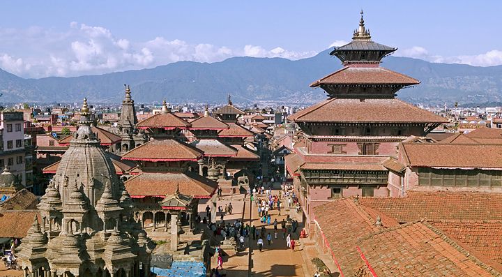 Panorama di edifici tradizionali a Kathmandu, Nepal.