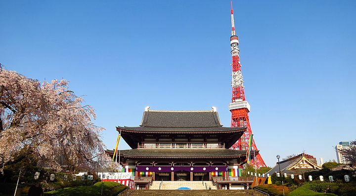 Il tempio Zojo-ji e sullo sfondo la Tokyo Tower.