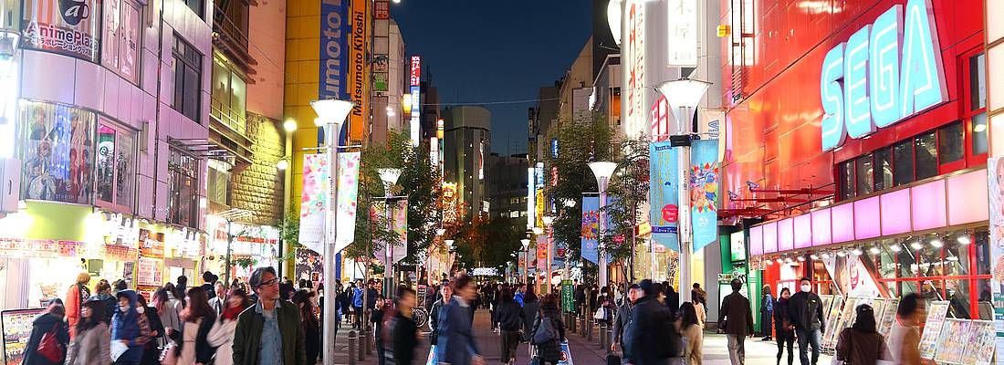 Una delle strade di Ikebukuro, gremita di gente.