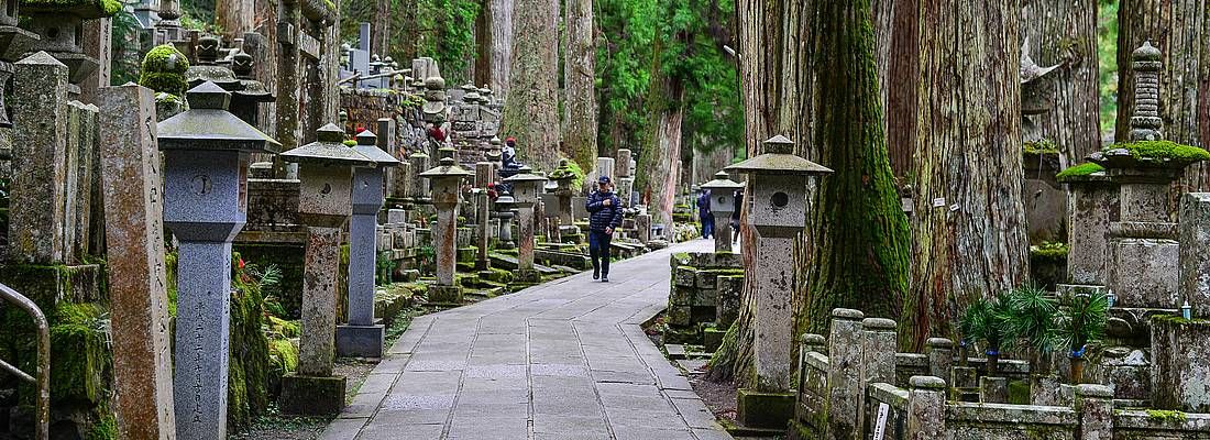 La pittoresca strada che attraversa il cimitero di Okunoin al Monte Koya.