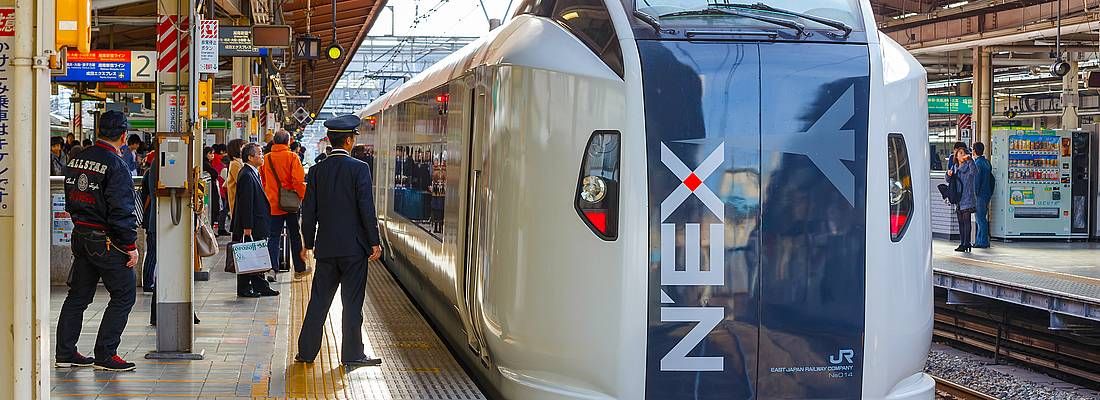 Il treno Narita Express fermo in stazione.