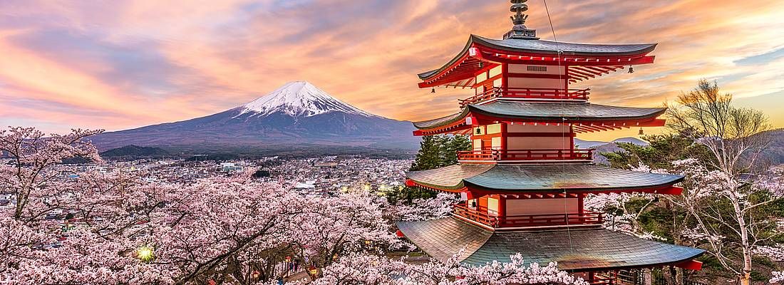 La pagoda Chureito con il Monte Fuji in lontananza