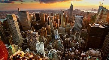 New York al tramonto, vista dall'ultimo piano del Rockefeller Center.