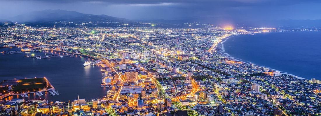 La meravigliosa vista di Hakodate, vista dal Monte Hakodate, di notte.