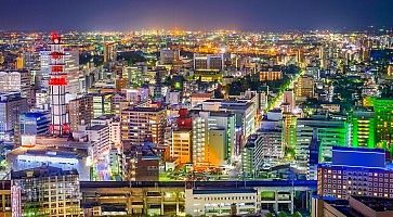 Sendai vista dall'alto, di notte.