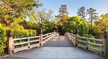 Kyoto Gyoen National garden, Japan. Beautiful park with bridge in spring