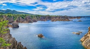 Sea view from hill at Sado island Niigata Japan