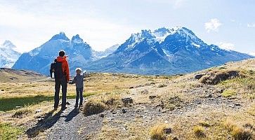 family hiking in patagonia