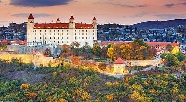 Bratislava castle over Danube river at sunset,Bratislava,Slovakia