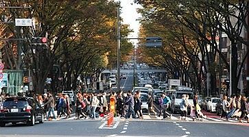 Persone attraversano la strada ad Omotesando.